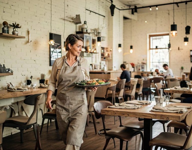 Begleitung während der Gastro-Eröffnung Küchen- und Serviceteam arbeiten während des Betriebs gemeinsam an verschiedenen Abläufen im Restaurant.