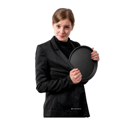 Lea Woltiri - foto von eva lotte niegel - mit Gastro Tablett in der Hand